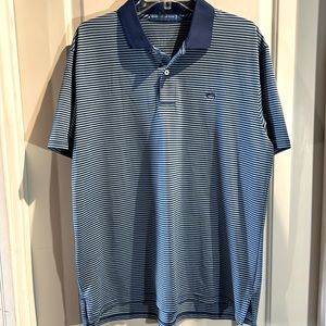 Southern Tide Men's L Tide to Trail Blue & White Striped Jersey Knit Polo Shirt